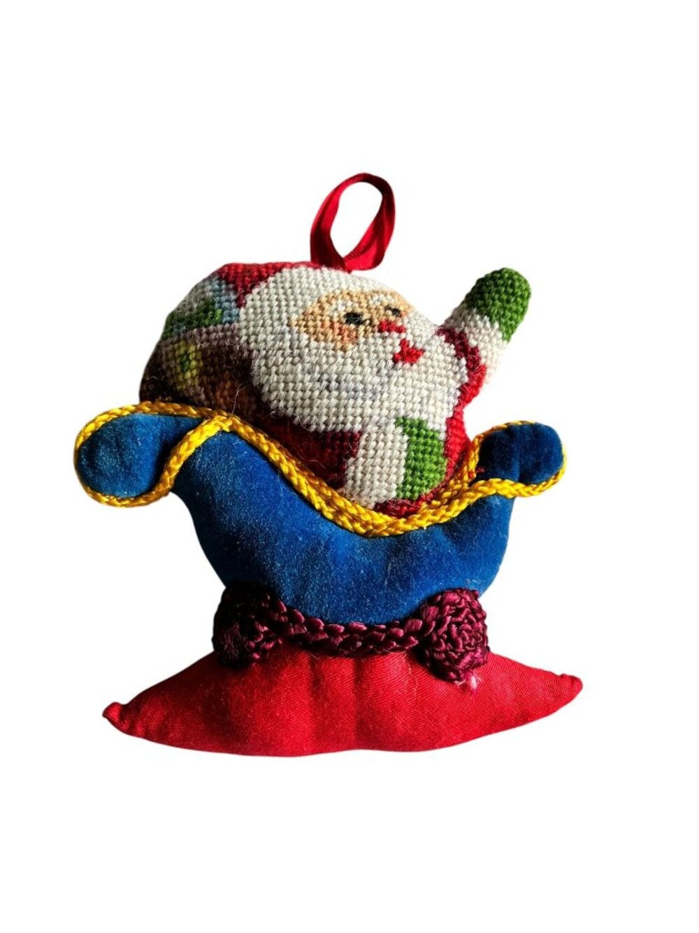 Vintage Imperial Elegance Santa Claus Needlepoint Fabric Christmas Ornament 1991